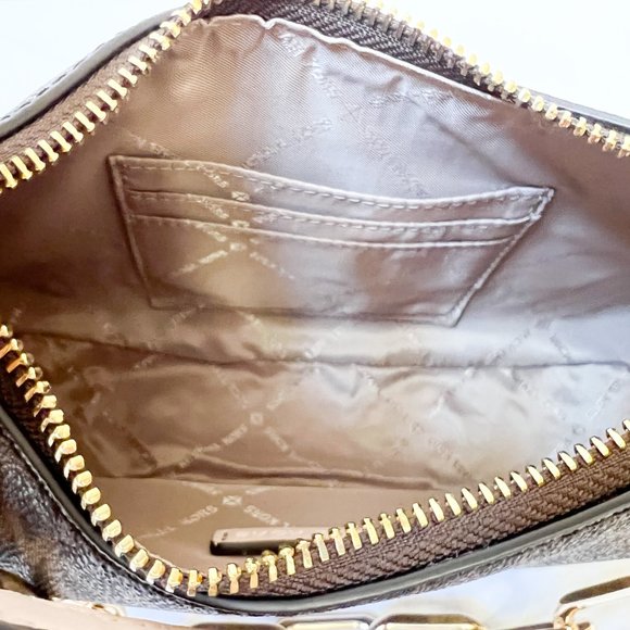 Michael Kors Cora Medium Zip Shoulder Crossbody Bag MK Brown Pink - Picture 14 of 14